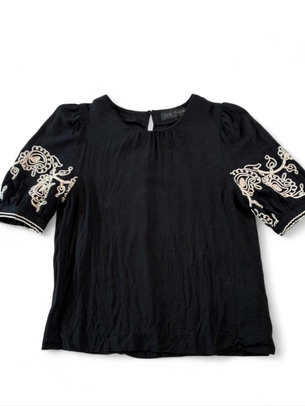 Zara Linen Blend Embroidered Puff Sleeve Blouse Whimsigoth Boho